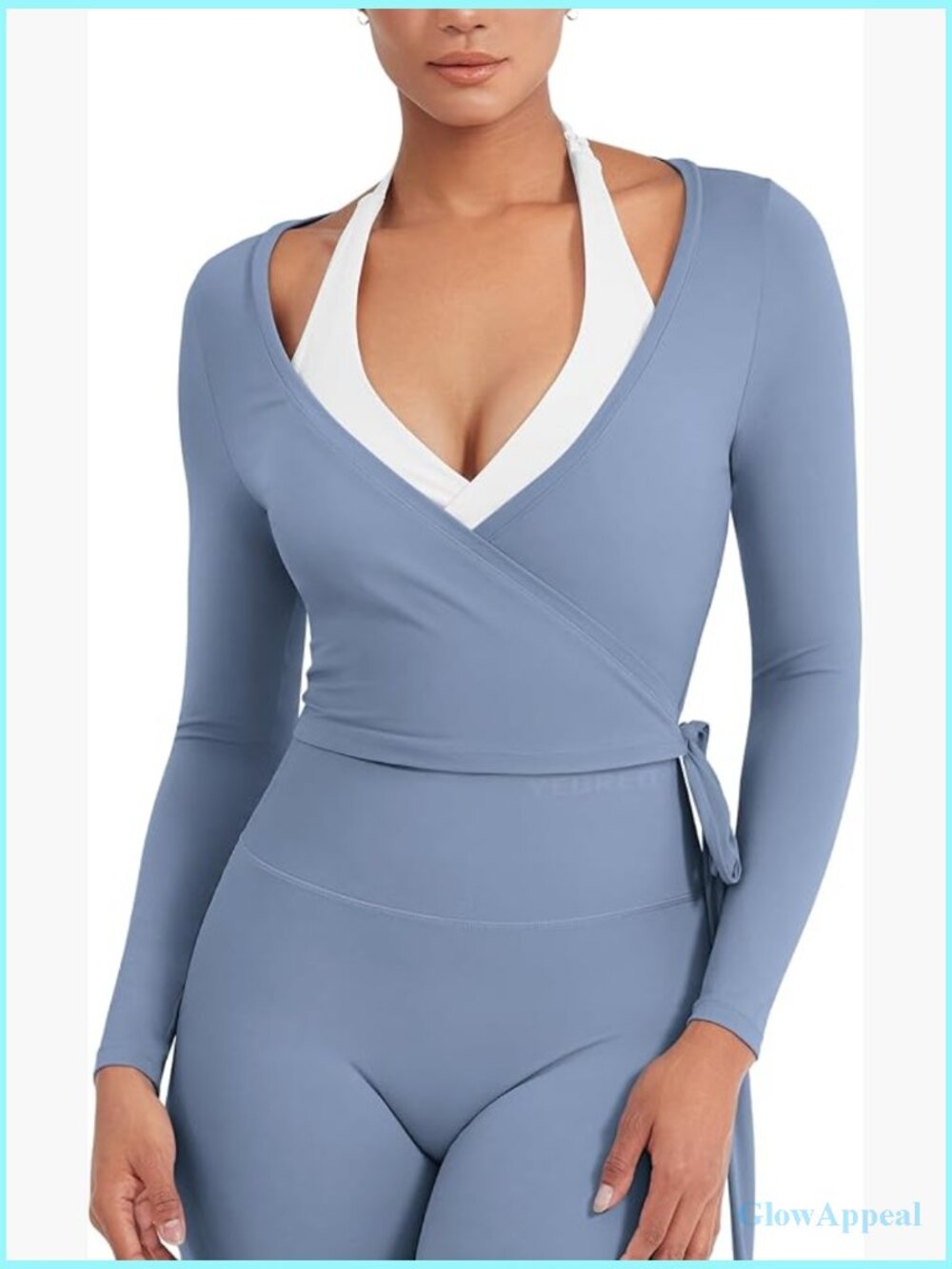 Long Sleeve Wrap Top Cropped Slim Fit Yoga Pilates Workout Shirt
